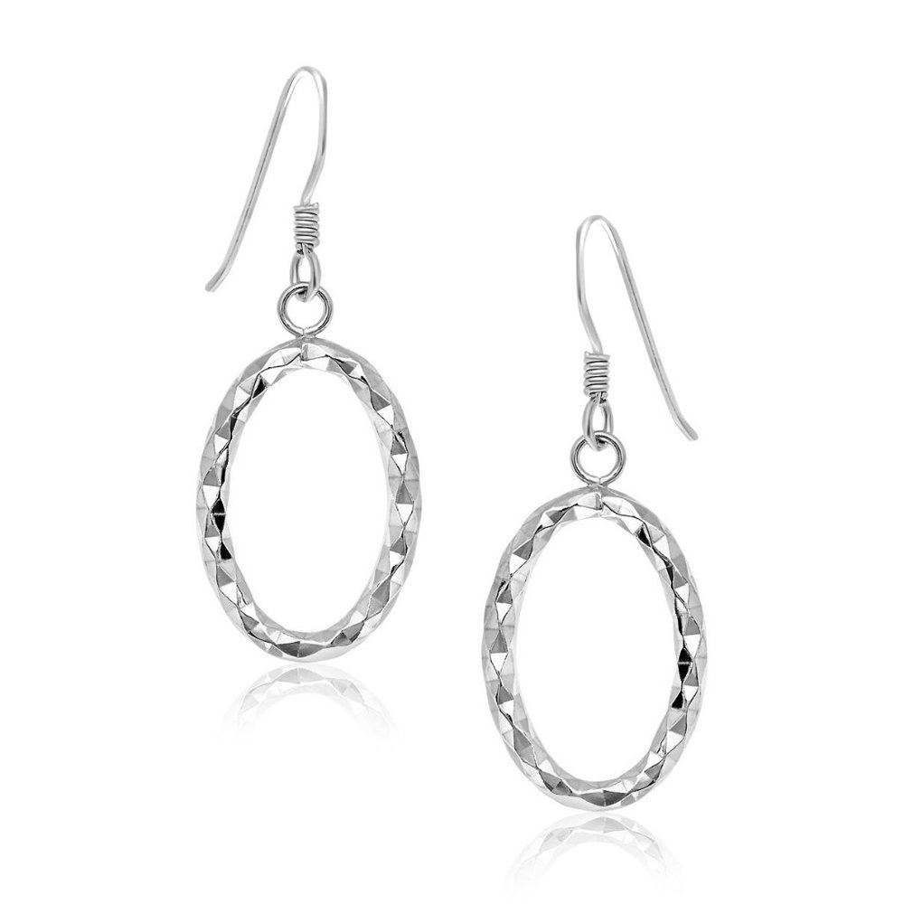 Sterling Silver Open Oval Drop Earrings with Textured Design
